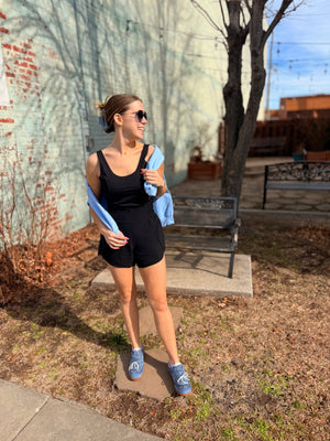 Mono B Black Short Romper w/ Criss Cross Back