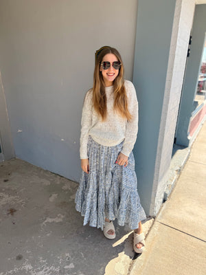 Easel Mixed Print Blue Tiered Maxi Skirt