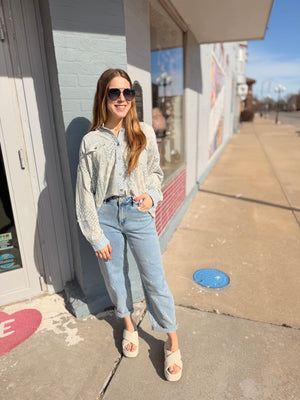 Risen Light Wash Tummy Control Floral Embroidered Barrel Jeans