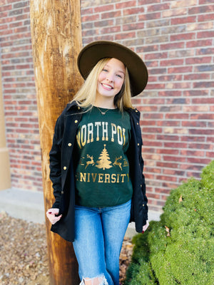 Hunter Green North Pole University Crew Sweatshirt