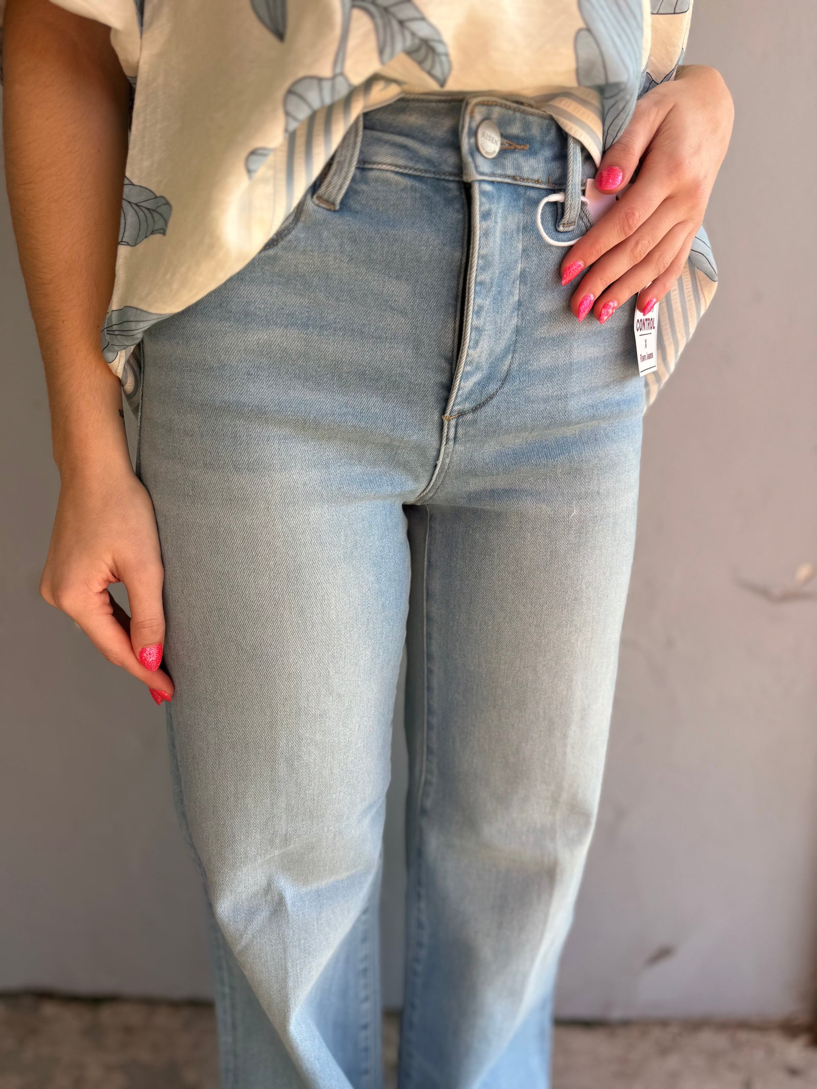 Risen Light Wash Tummy Control Long Cuffed Jeans