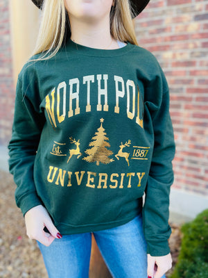 Hunter Green North Pole University Crew Sweatshirt