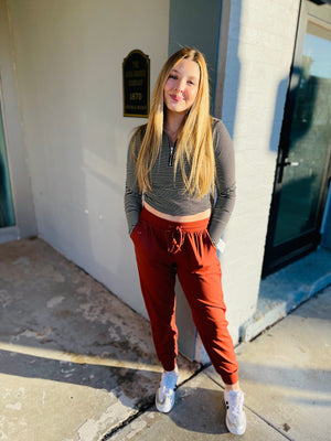 Black Striped Half-Zip Knit Top