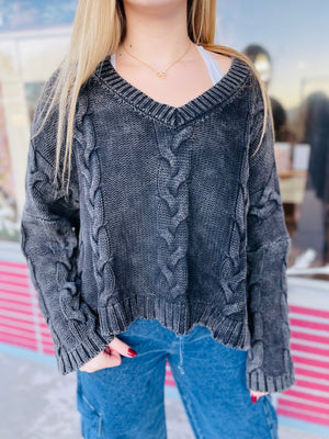 Charcoal Cable Knit Cropped Top