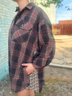 Easel Ash Washed Plaid Flannel Tunic Dress