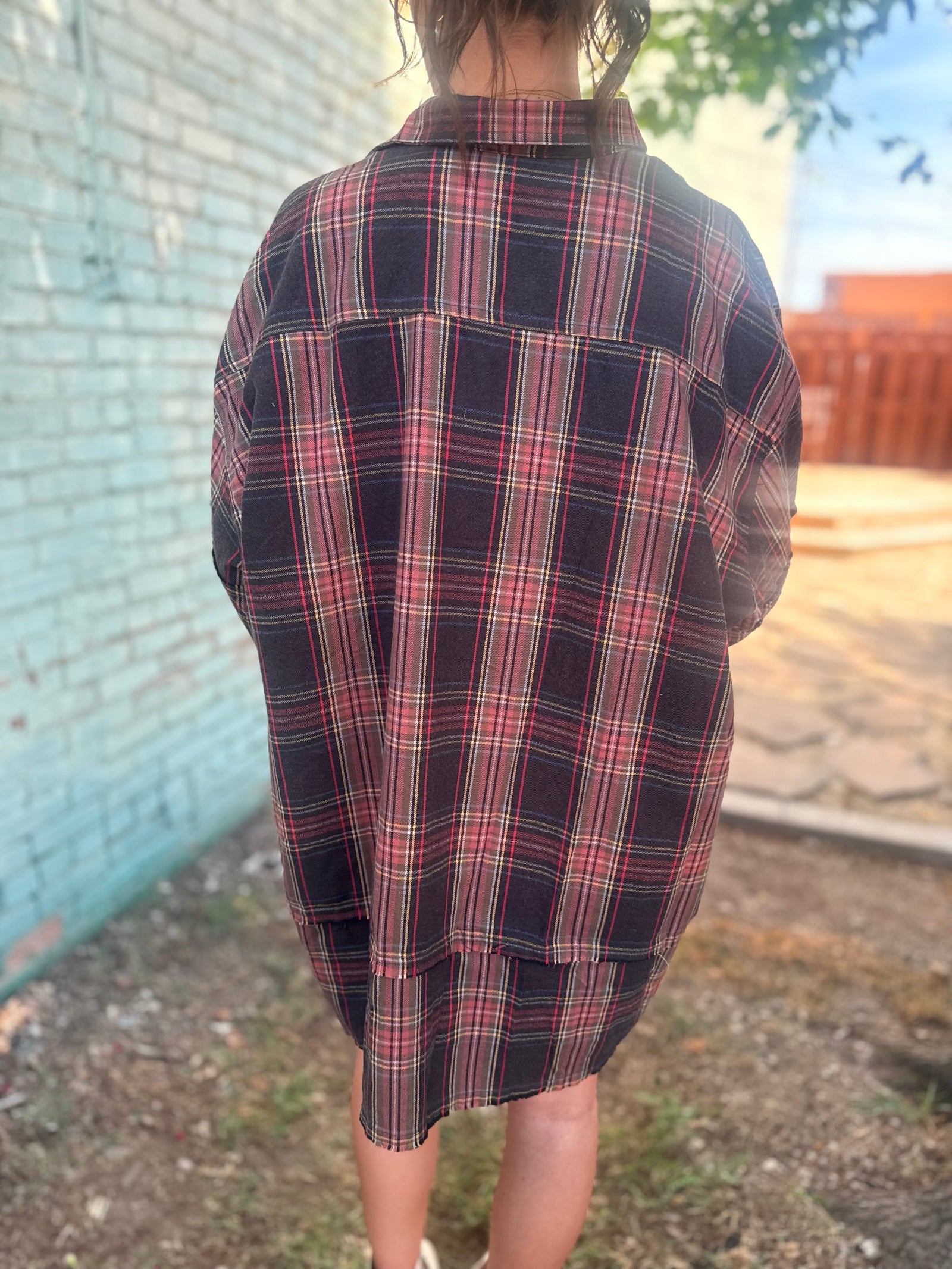 Easel Ash Washed Plaid Flannel Tunic Dress