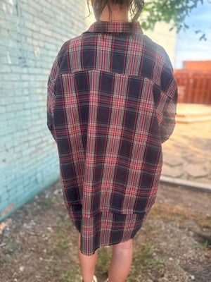 Easel Ash Washed Plaid Flannel Tunic Dress