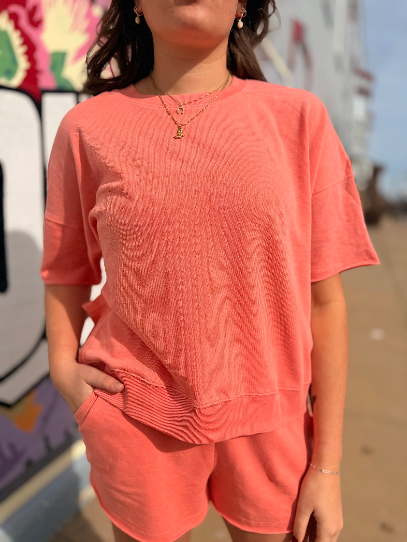 Coral Mineral Wash Casual Top