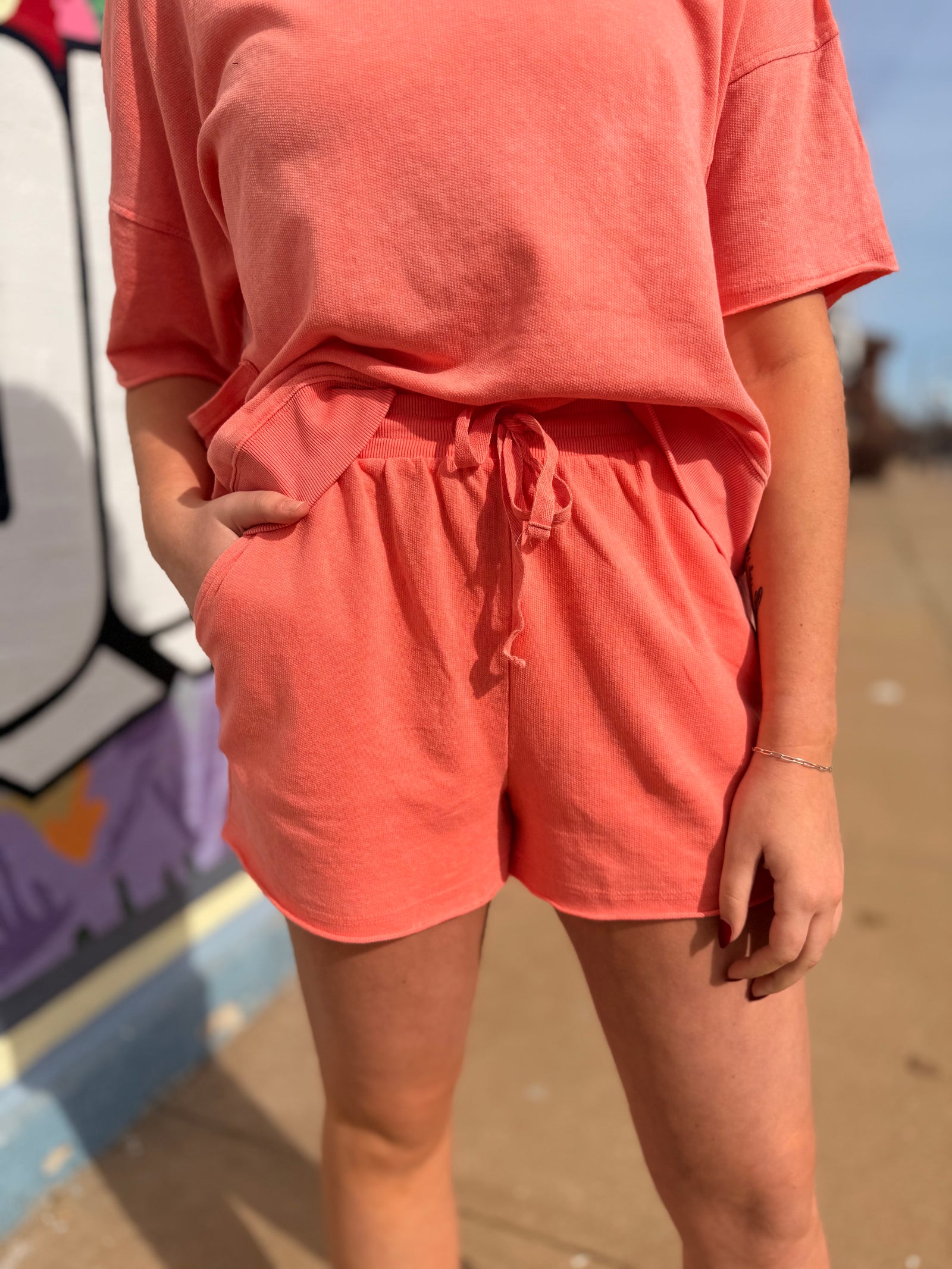 Coral Mineral Washed Casual Shorts