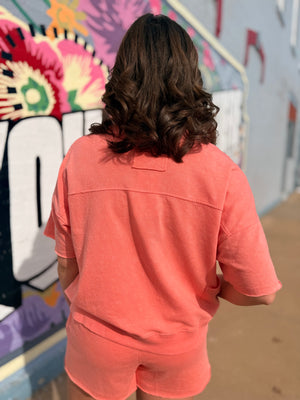 Coral Mineral Wash Casual Top