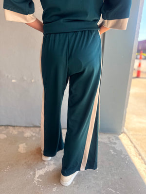 Umgee Teal Luxe Knit Color Block Stripe Straight Pants