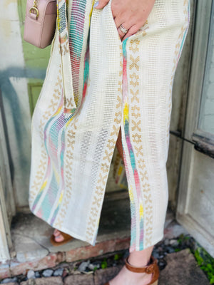 Textured Embroidered Midi Shirt Dress - Multi