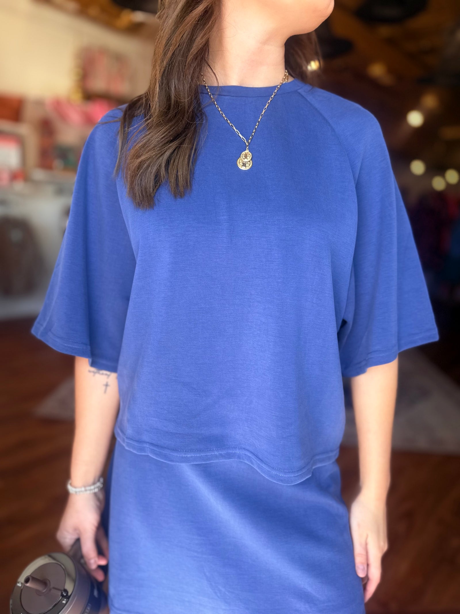 Umgee Midnight Space Knit Raglan Sleeve Top