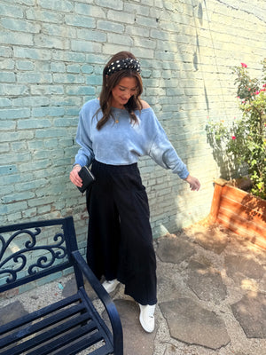 Umgee Black Flowy Wide Leg Pocket Pants