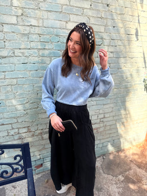 Umgee Black Flowy Wide Leg Pocket Pants