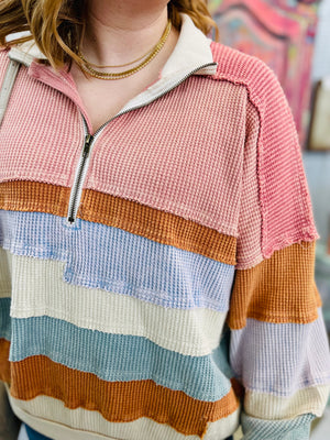 Oli + Hali Multi Color Waffle Knit Pullover