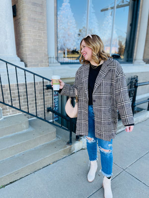 Brown Oversized Plaid Jacket