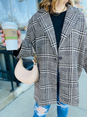 Brown Oversized Plaid Jacket