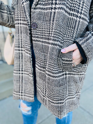 Brown Oversized Plaid Jacket