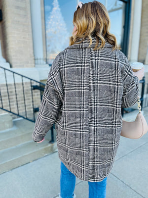 Brown Oversized Plaid Jacket