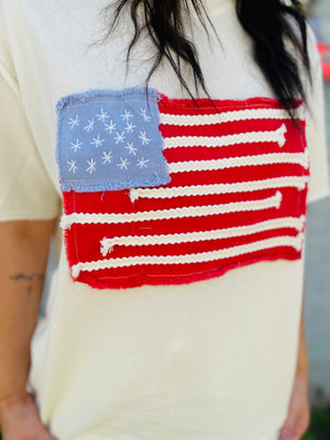 American Flag Patch Short Sleeve Top