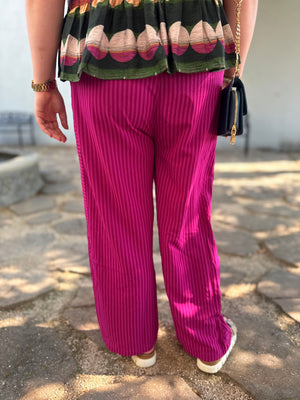 Umgee Magenta Striped Wide Leg Pull On Pants