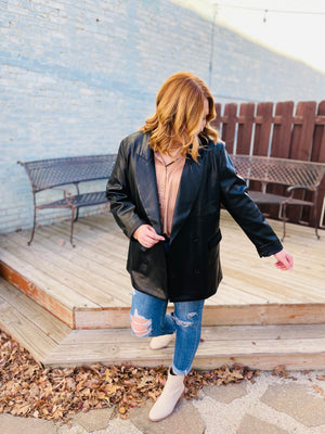 Black Vegan Leather Oversized Blazer