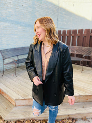 Black Vegan Leather Oversized Blazer