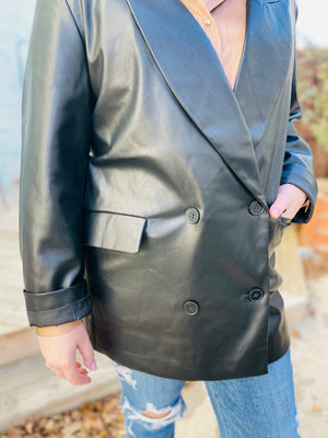 Black Vegan Leather Oversized Blazer