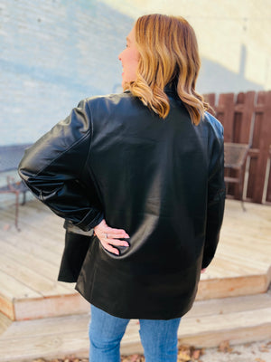 Black Vegan Leather Oversized Blazer