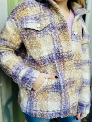 Lavender + Beige Plaid Boucle Jacket