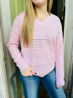 Lilac Patterned V-Neck Sweater