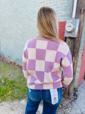 Dusty Lavender Checker Print Sweater