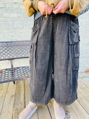 Oli & Hali Black Washed Wide Leg Pants