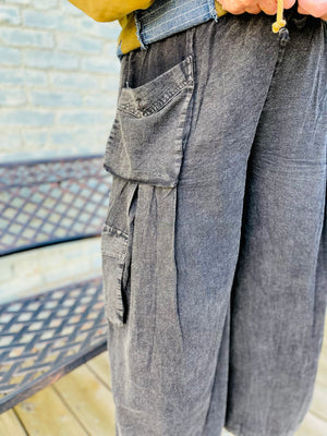 Oli & Hali Black Washed Wide Leg Pants