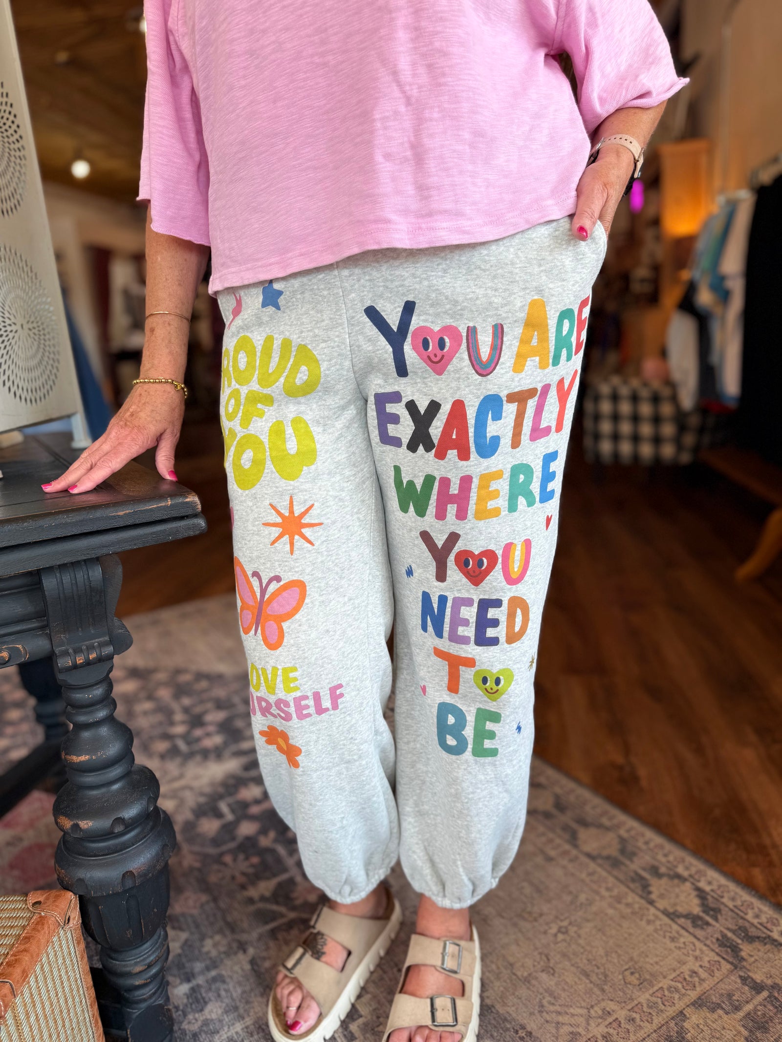 Bucketlist Grey Inspirational Graphic Jogger Sweatpants