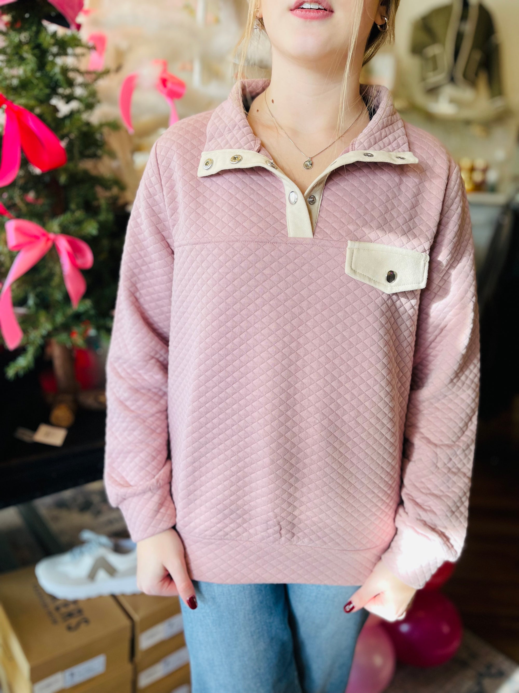 Dusty Pink Quilted Pullover