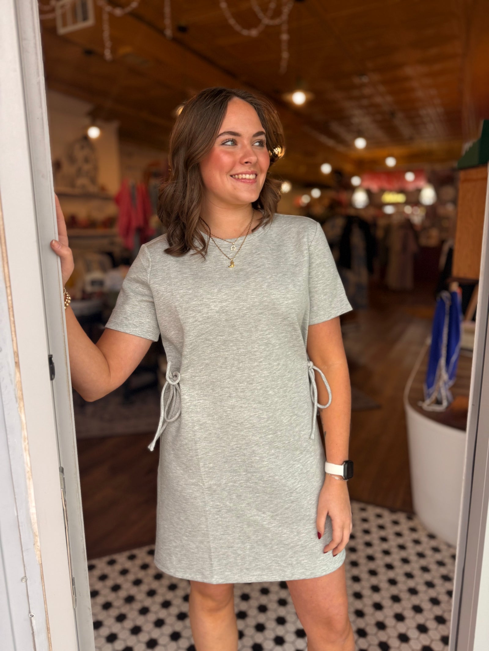 Doe & Rae Grey Cotton Tie Side Dress