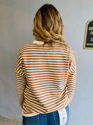 Camel Striped Textured Pullover