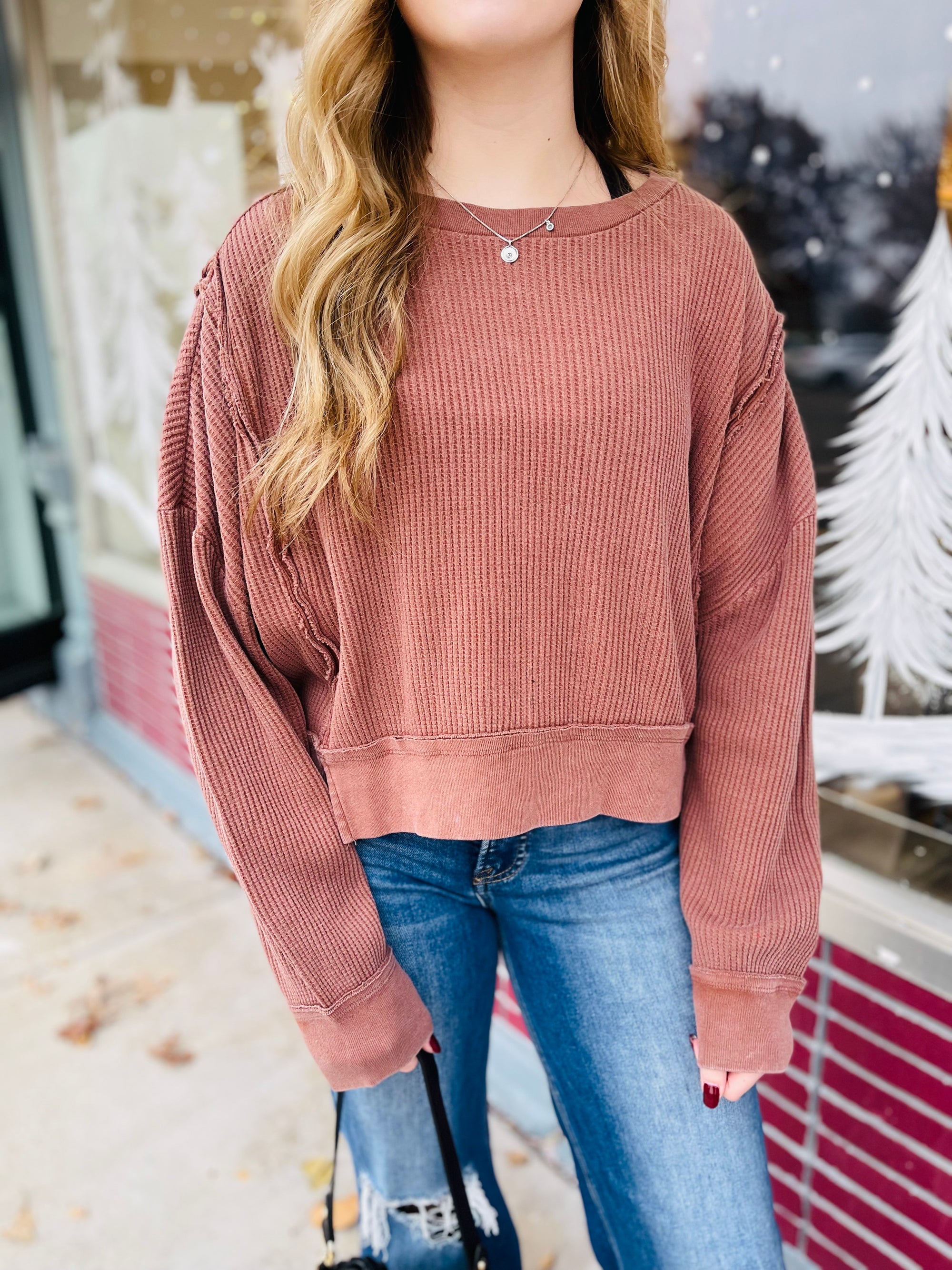 Chestnut Waffle Knit Top