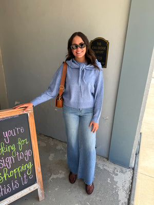 Le Lis Light Blue Crewneck Sweater w/ Triangular Scarf
