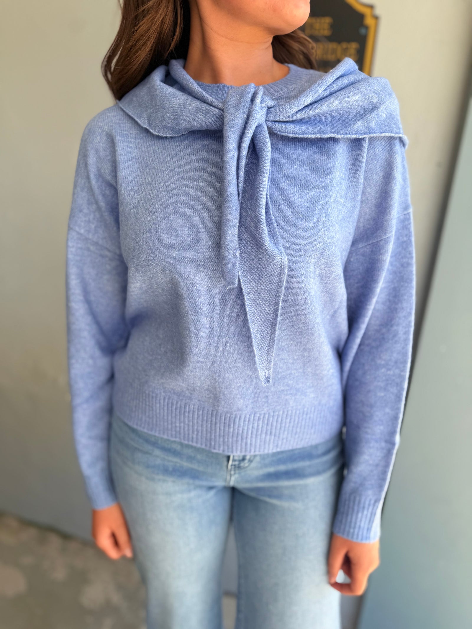 Le Lis Light Blue Crewneck Sweater w/ Triangular Scarf
