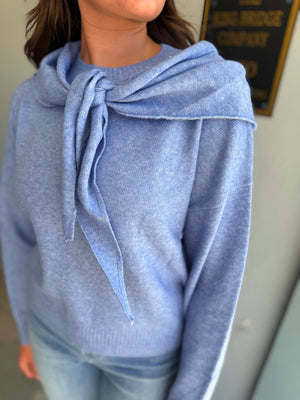 Le Lis Light Blue Crewneck Sweater w/ Triangular Scarf