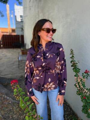 She + Sky Dusty Purple Floral Long Sleeve Blouse