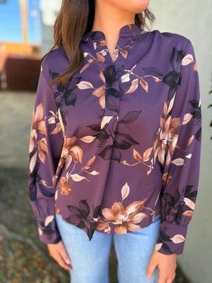 She + Sky Dusty Purple Floral Long Sleeve Blouse