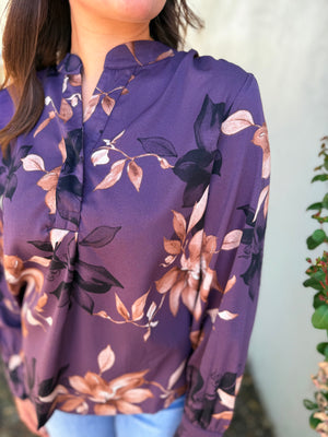 She + Sky Dusty Purple Floral Long Sleeve Blouse