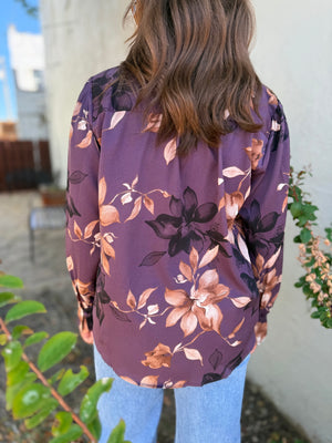 She + Sky Dusty Purple Floral Long Sleeve Blouse