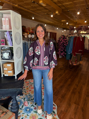 Umgee Plum Boho Floral Print Tunic Top