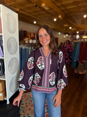 Umgee Plum Boho Floral Print Tunic Top