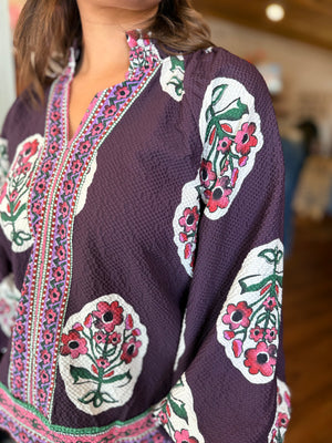 Umgee Plum Boho Floral Print Tunic Top